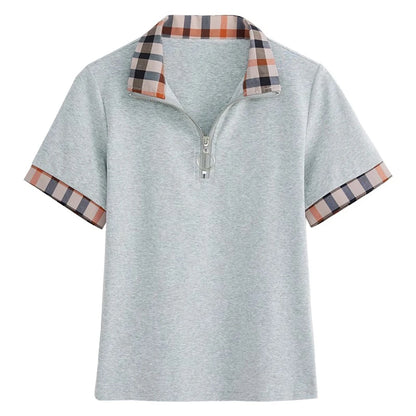 Polo Collar Checkered Short sleeved T-shirt Women's