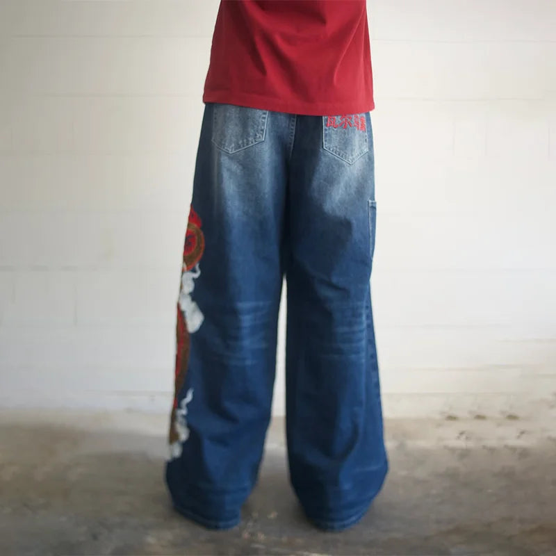 Graffiti Embroidery High Waist Men Jeans