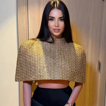 Capelet Shiny Tweed Shoulder Top