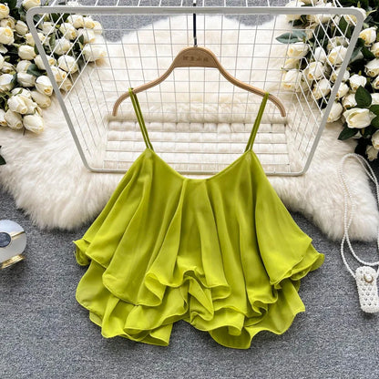 Spaghetti Straps Ruffle Corset Crop Top