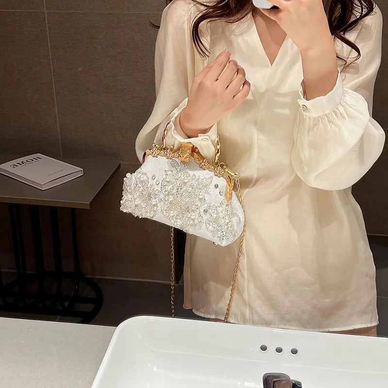 Flowers Diamond Top Handle Bag