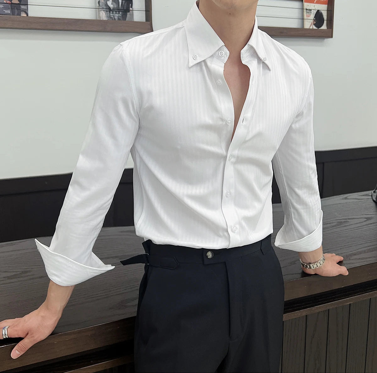Dark striped slim-fit shirt