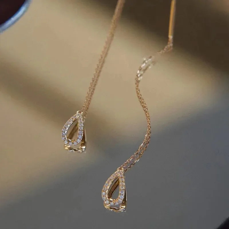 Rose Gold Color Zircon Crystal Threader Earing