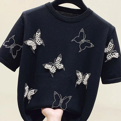 Chic Bow Knot Embroidered Flares T-shirt for Women