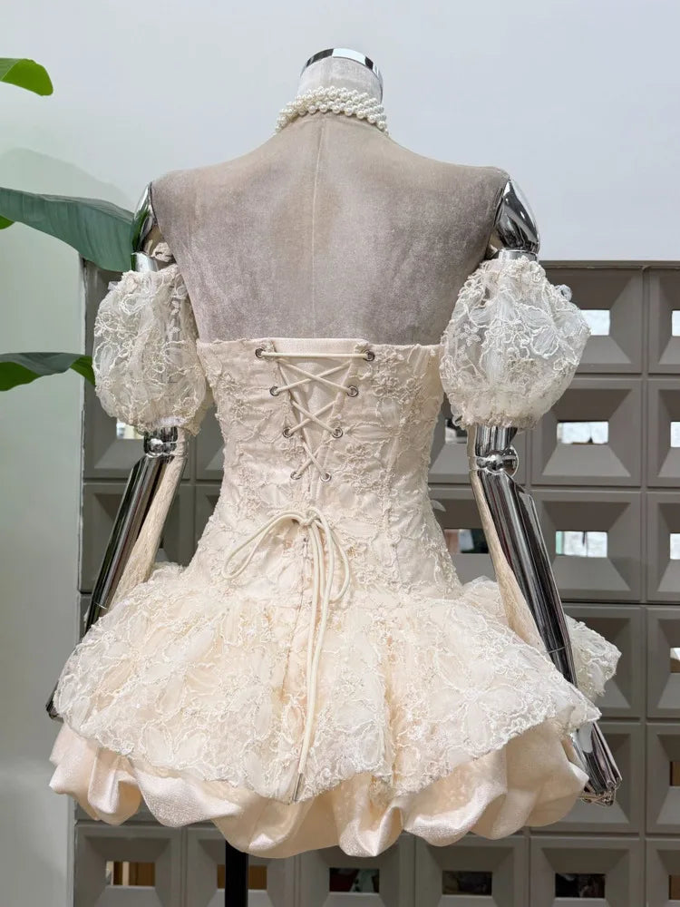 Corset Ball Gown Elegant Lace Peplum Strapless Dress