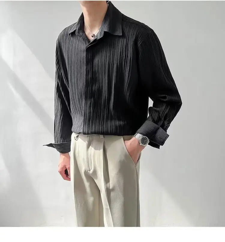 Black Apricot White Long-sleeved Shirt for Men