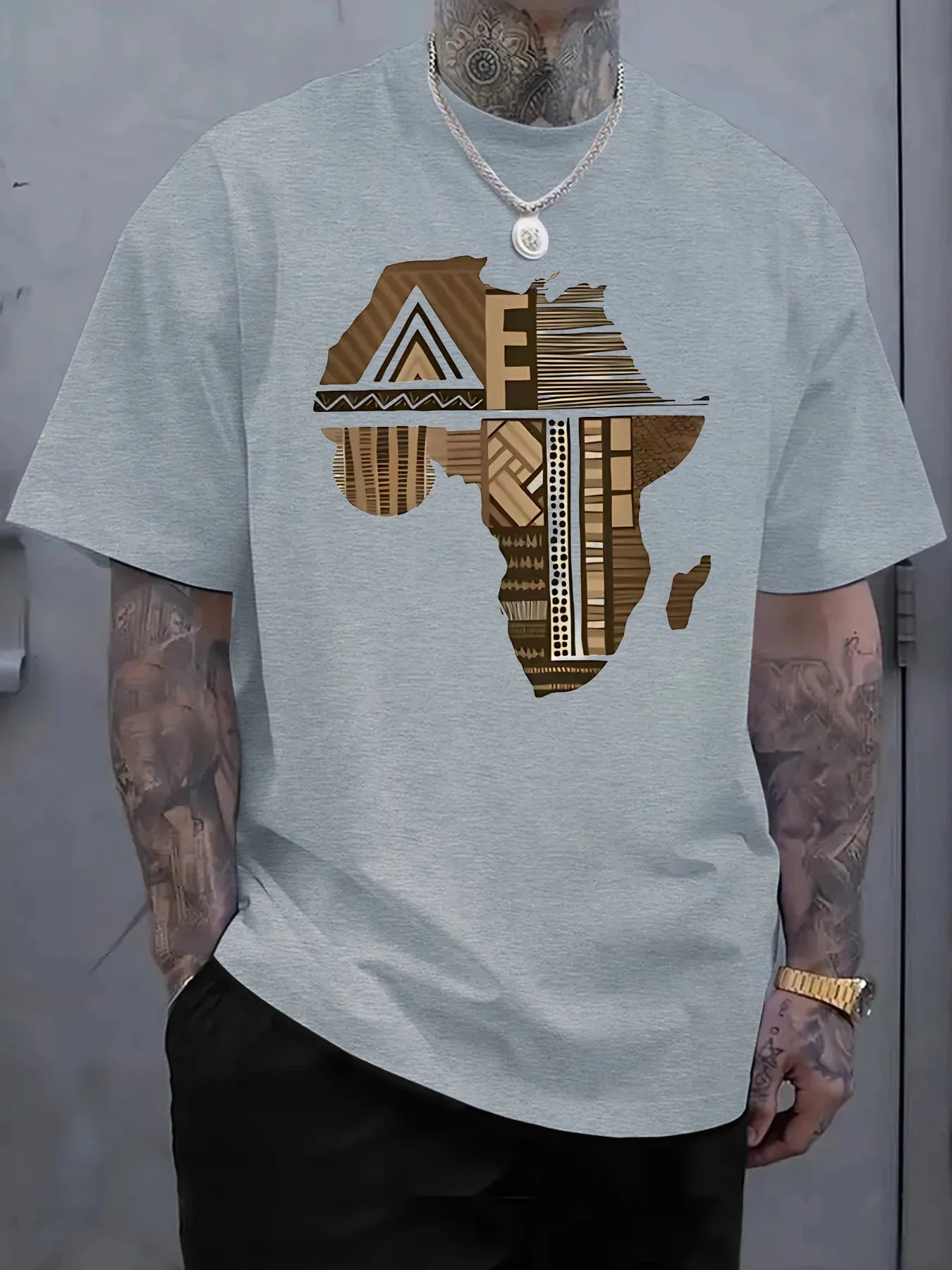 Africa-Inspired Golden Print  T-shirt