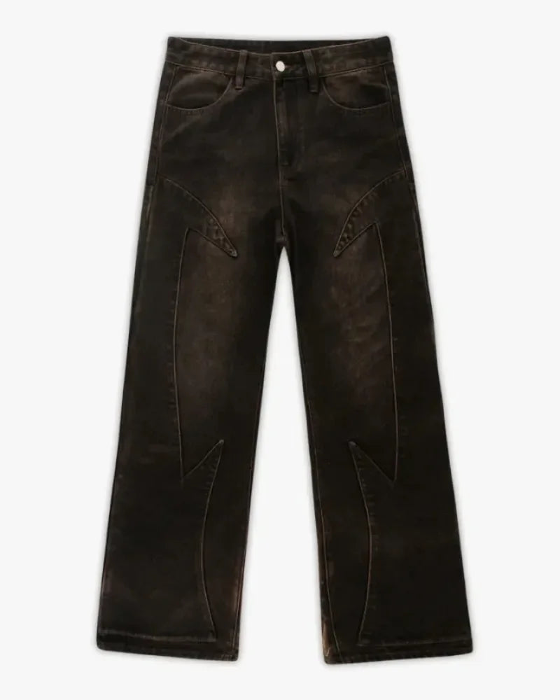 Angel & Eagle Print Black Loose Straight-Leg Jeans – Retro