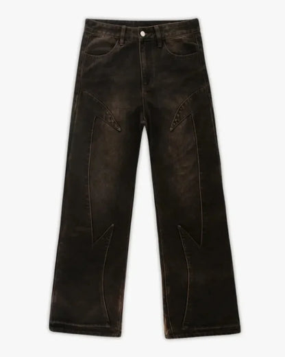 Angel & Eagle Print Black Loose Straight-Leg Jeans – Retro
