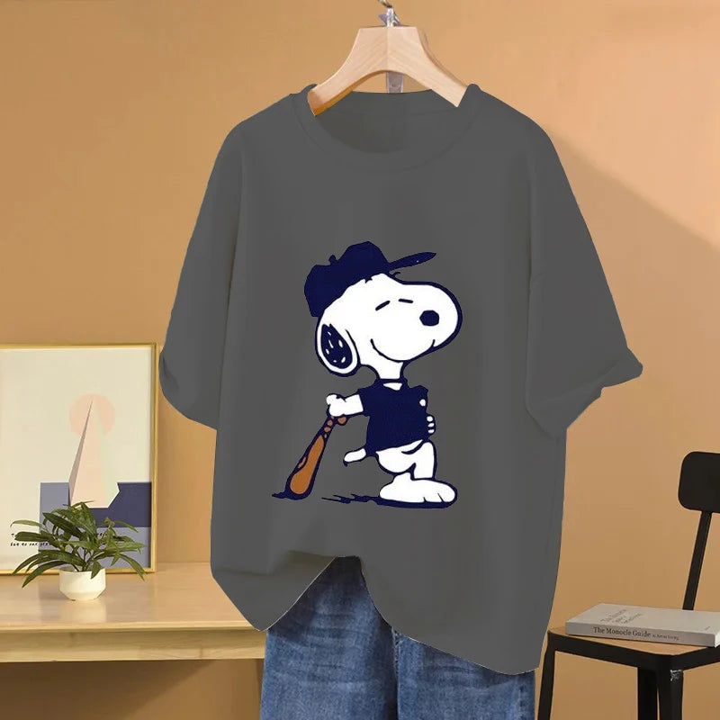 Snoopy Baseball Cartoon Anime Women T-shirt