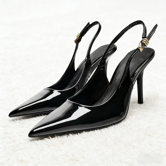 Sexy Black Pointed Toe Patent Leather Pumps Women