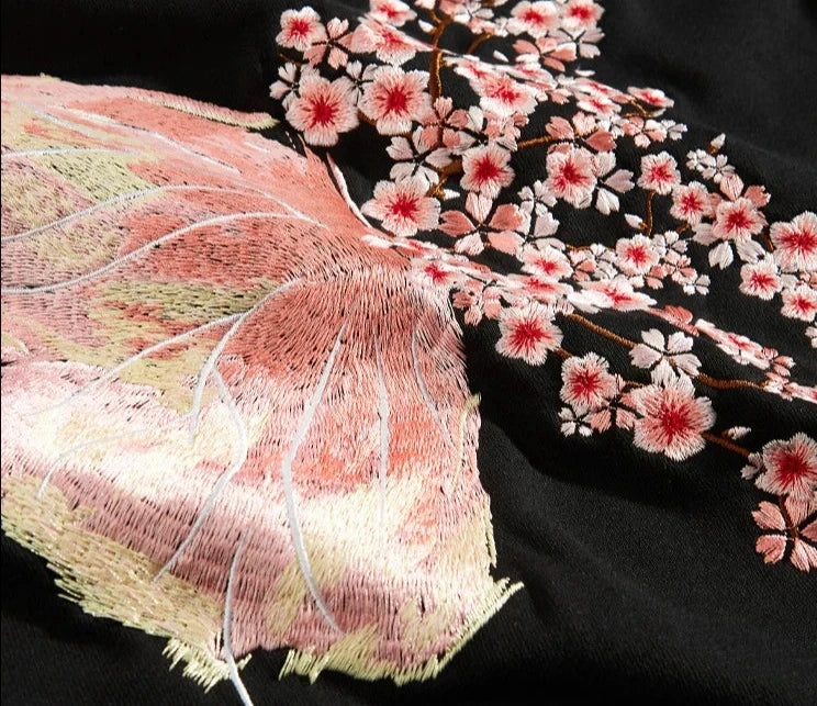 Butterfly Embroidery Solid Pocket Hooded Unisex