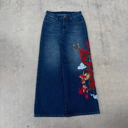 Graffiti Embroidery High Waist Men Jeans