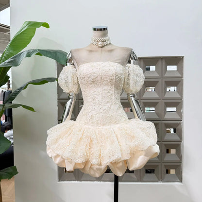 Corset Ball Gown Elegant Lace Peplum Strapless Dress