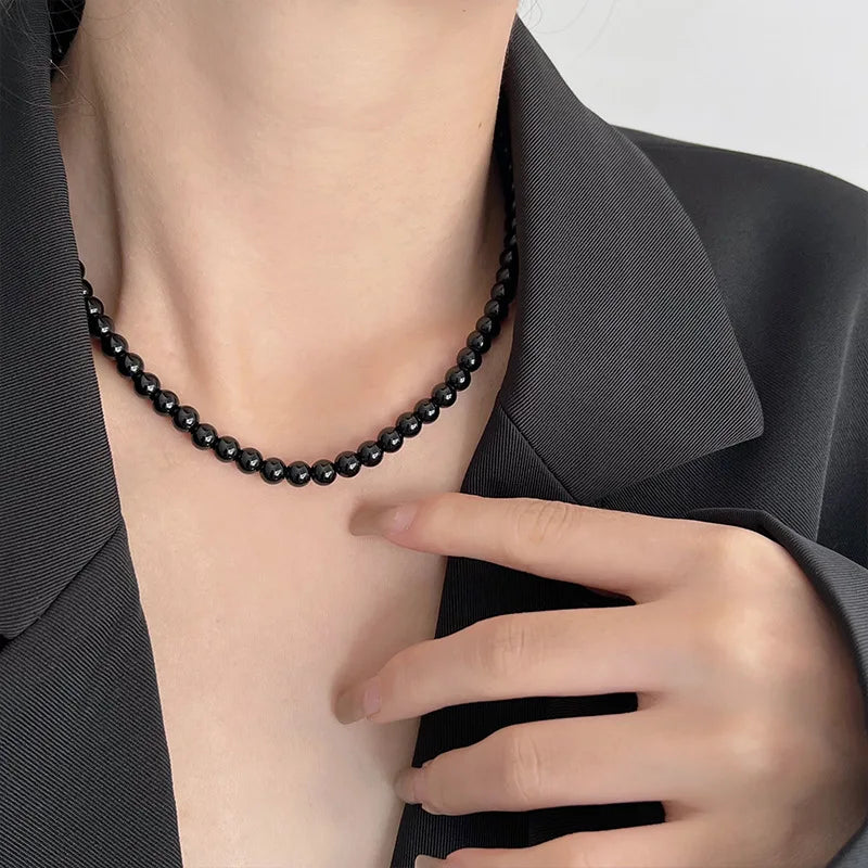 Black Imitation Pearl Choker Necklace