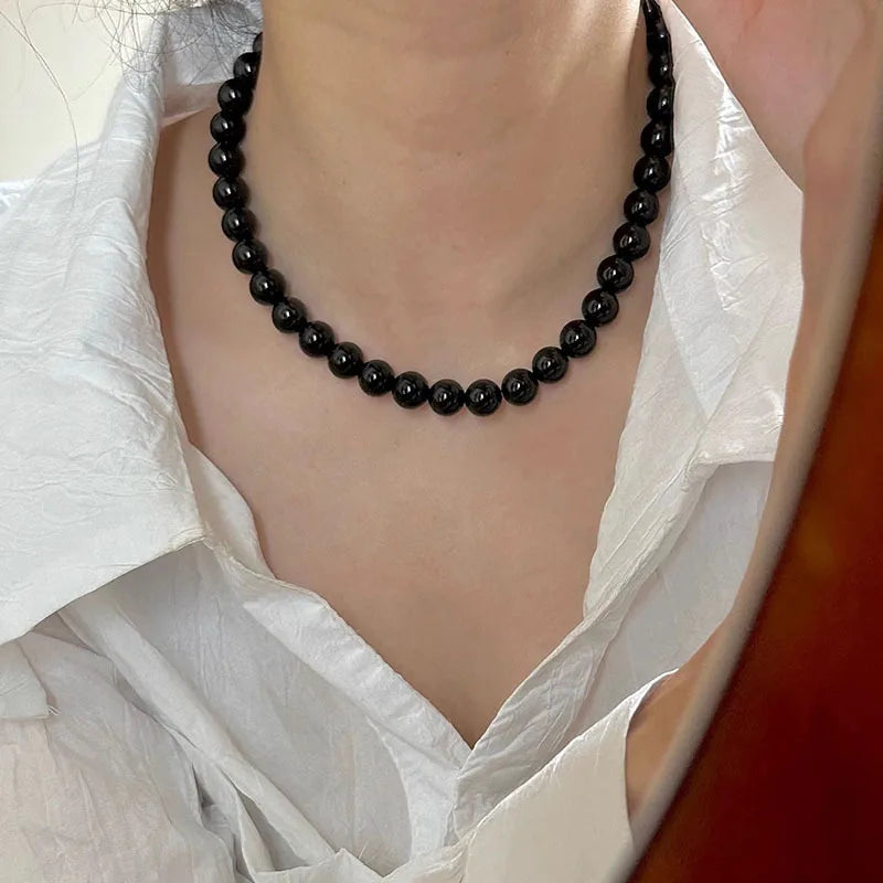Black Imitation Pearl Choker Necklace
