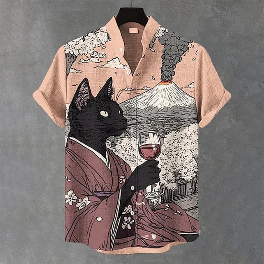 Cat Printed Pattern Men's Shirt