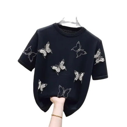 Chic Bow Knot Embroidered Flares T-shirt for Women