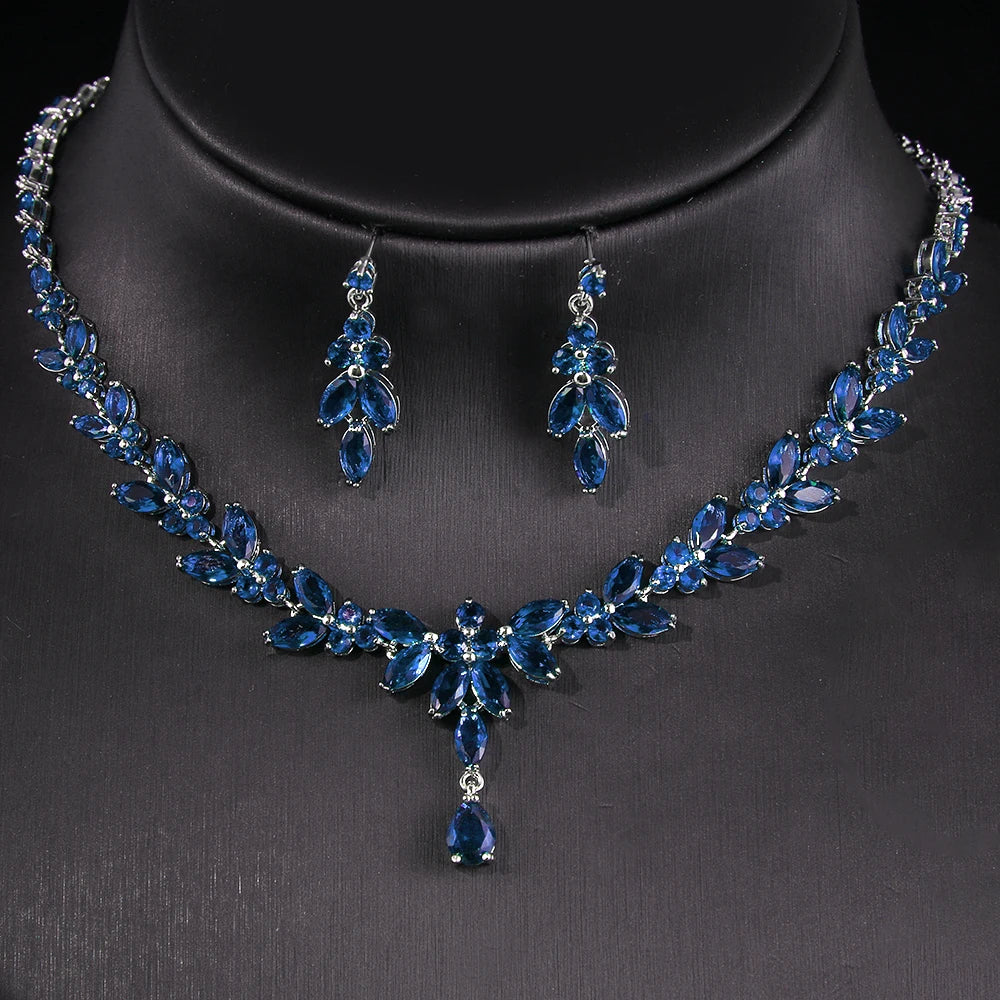 Cubic Zircon Stud Earrings & Necklace