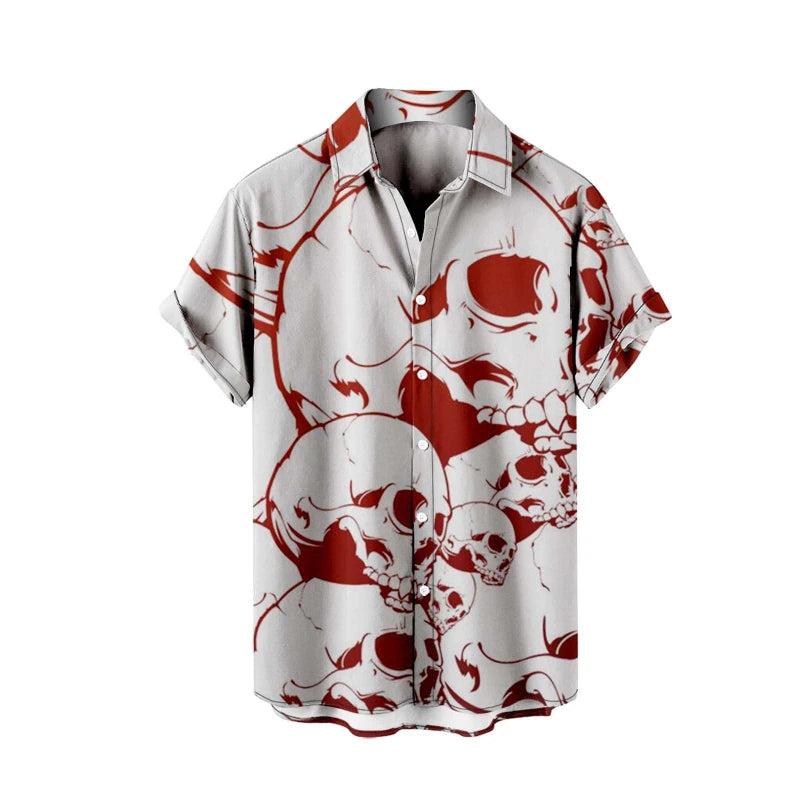 Skeleton Skull Print Short Sleeve Button Down Shirt for Men