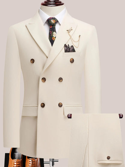 Men's Solid Color Suit Two-Piece Set With Lapel Collar