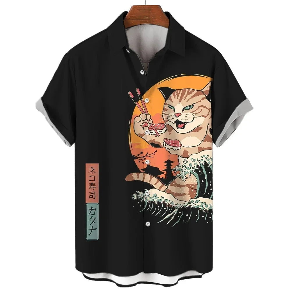 Anime Loose Blouse Hawaiian Shirt for Men