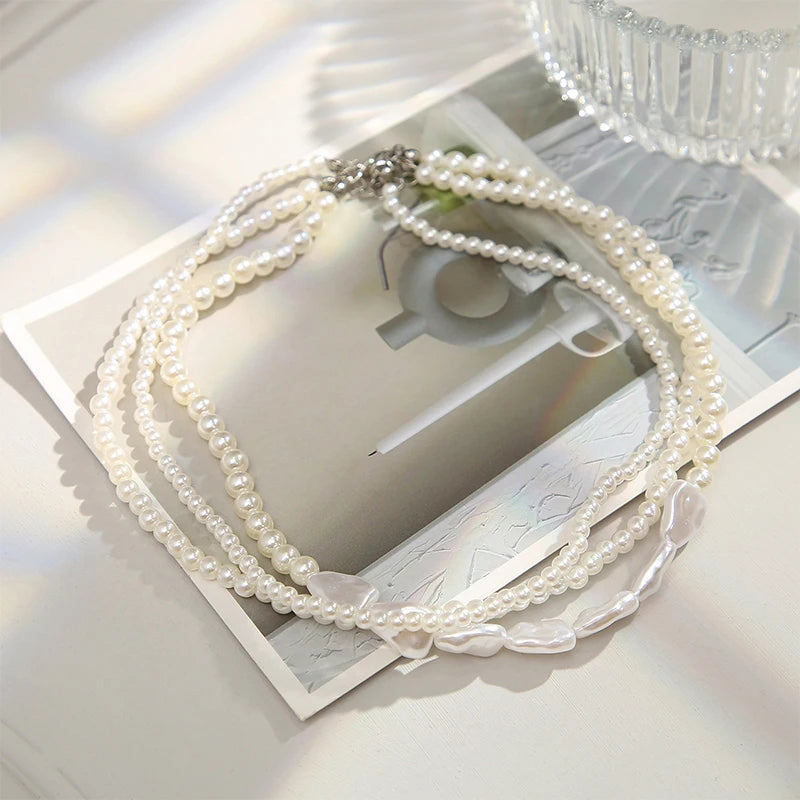 Chokers Retro Neck Imitation Pearls Heart Chain