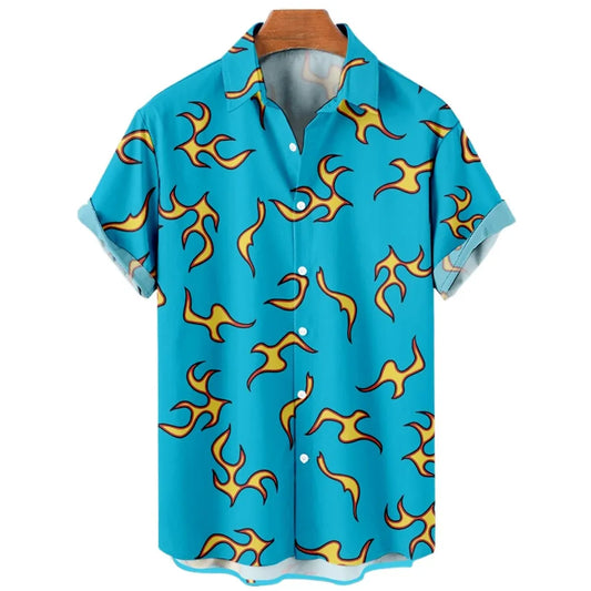 Golf Fire Flame Blue Hawaiian Shirt for Men's