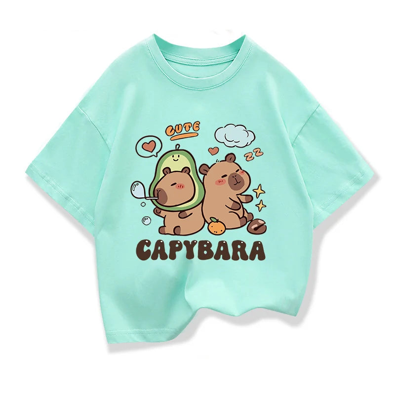 Capybara Printed Cartoon T Shirt for Girls