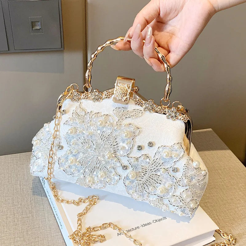 Flowers Diamond Top Handle Bag