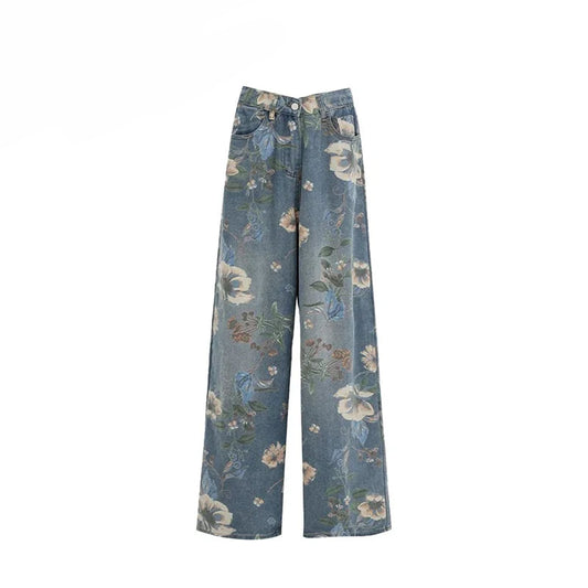 Women's Flower Print Baggy Jeans