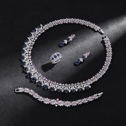 4-Piece Ring Cubic Zirconia Dubai Nigeria Crystal Wedding Jewellery Set