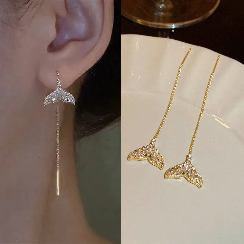 Rose Gold Color Zircon Crystal Threader Earing