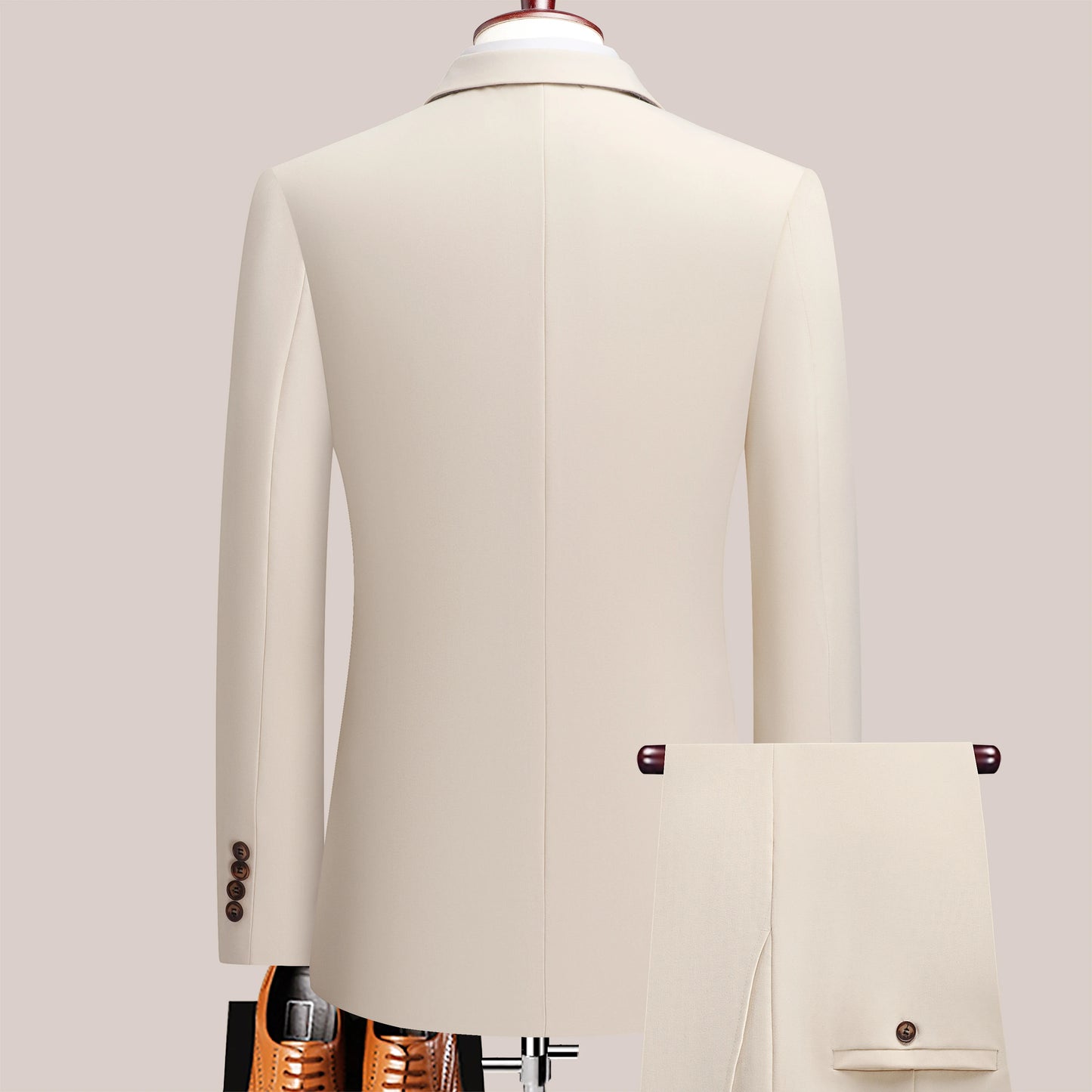 Men's Solid Color Suit Two-Piece Set With Lapel Collar