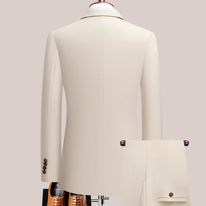 Men's Solid Color Suit Two-Piece Set With Lapel Collar