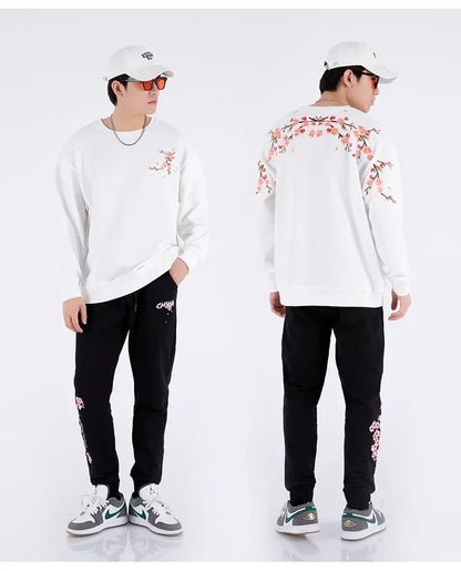 Vintage Flower Embroidery Sweatshirt Hoodies men