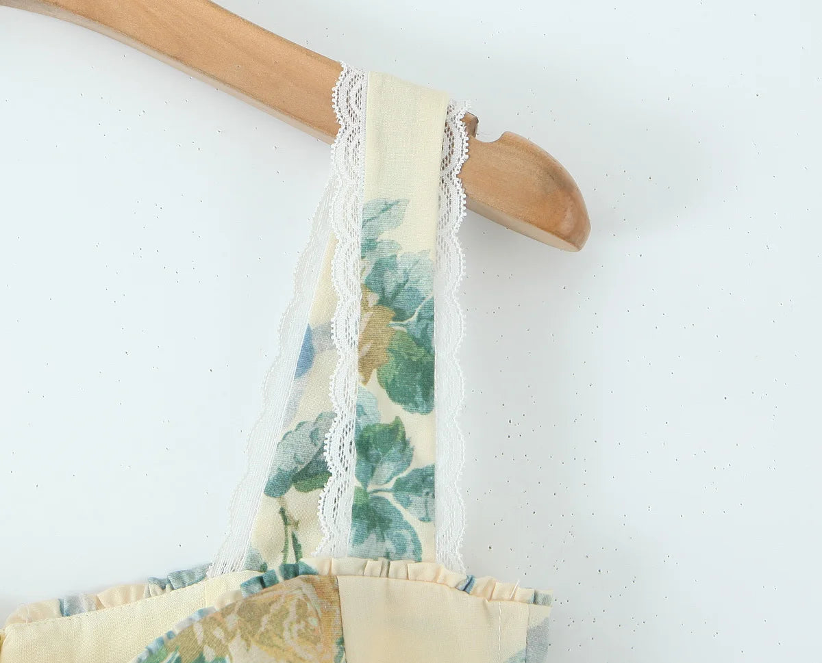 Floral Print Fishbone Waist Spaghetti Straps Dress