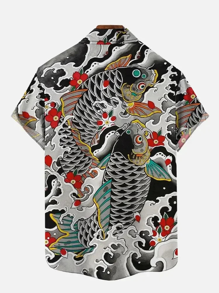 Monster with Mech Ocean Waves Short Sleeve Shirt