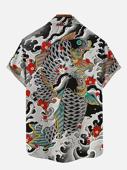Monster with Mech Ocean Waves Short Sleeve Shirt