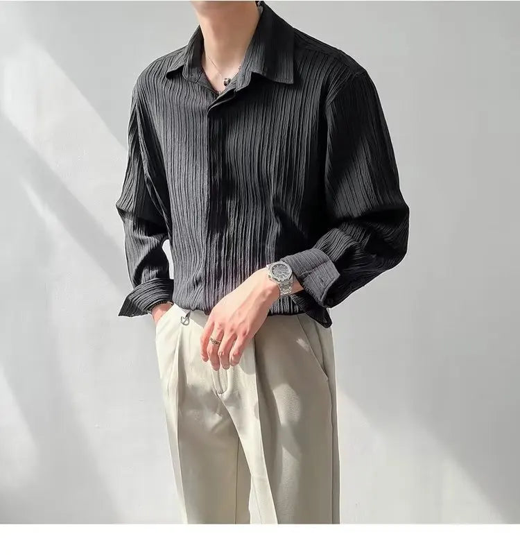 Black Apricot White Long-sleeved Shirt for Men