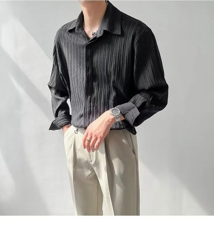 Black Apricot White Long-sleeved Shirt for Men