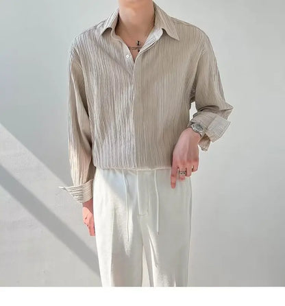 Black Apricot White Long-sleeved Shirt for Men