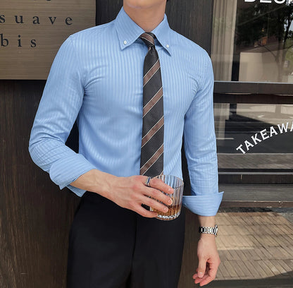 Dark striped slim-fit shirt