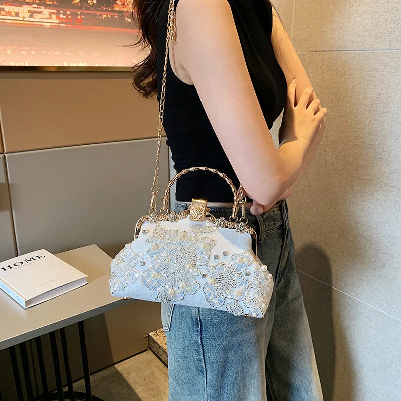 Flowers Diamond Top Handle Bag