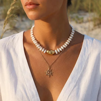Baroque Irregular Imitation Pearl Sun Pendant Necklace