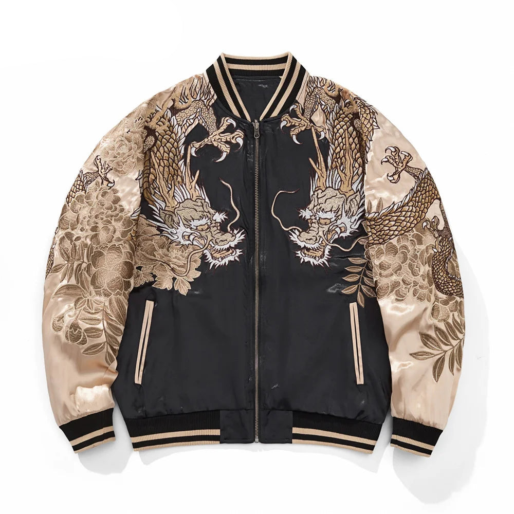 Dragon Tiger Embroidery Bomber Jacket - Men's