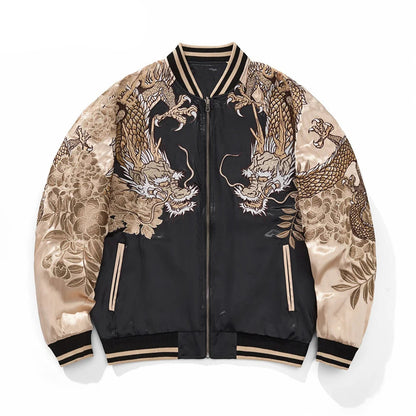 Dragon Tiger Embroidery Bomber Jacket - Men's