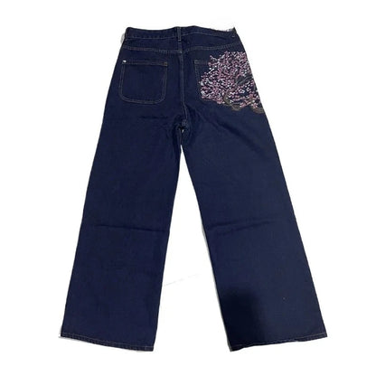 Cherry Blossom Selvedge Embroidery Denim Pants Unisex