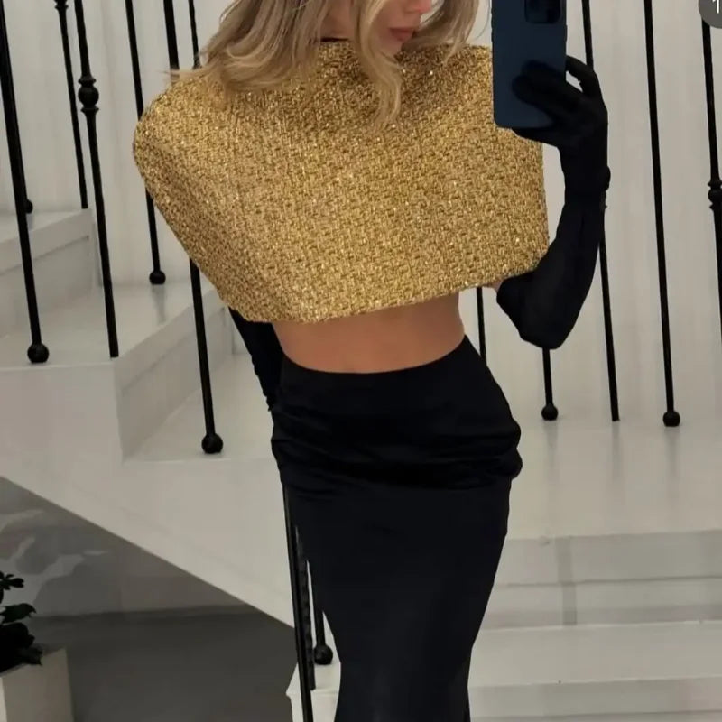 Capelet Shiny Tweed Shoulder Top