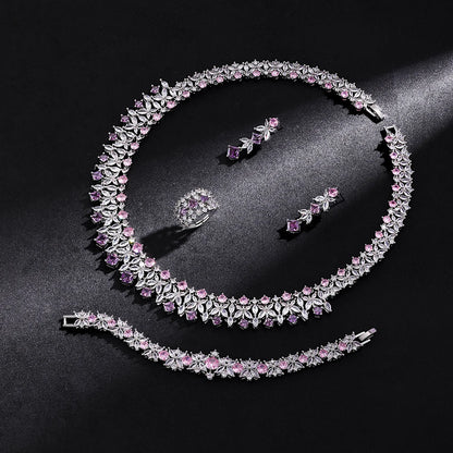 4-Piece Ring Cubic Zirconia Dubai Nigeria Crystal Wedding Jewellery Set